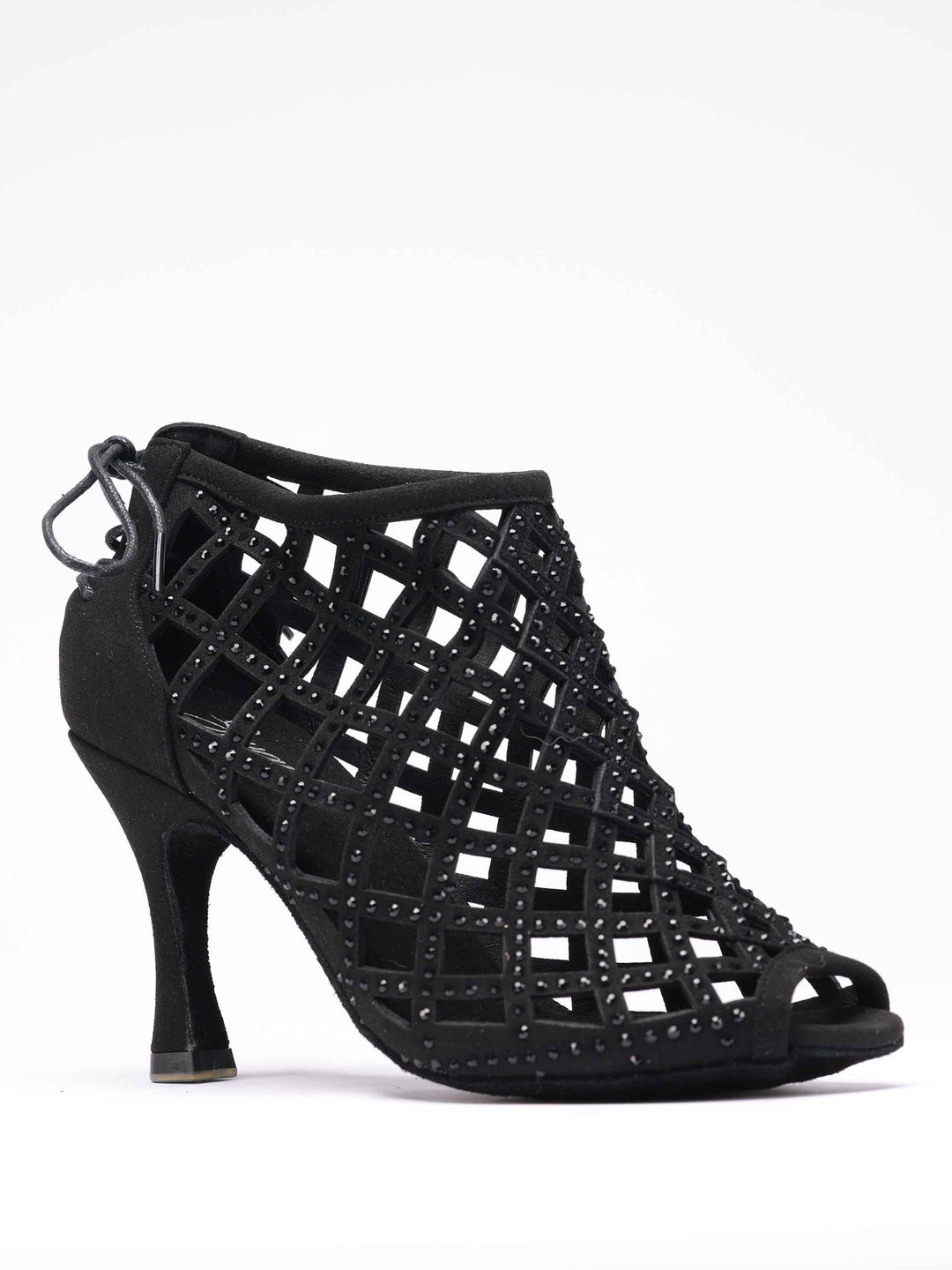 Chaussures de danse latine pour femme, modèle Adriana, couleur noir, avec talons évasés de 8,5 cm pour un look élégant et une stabilité optimale. Dotées de lacets à l&