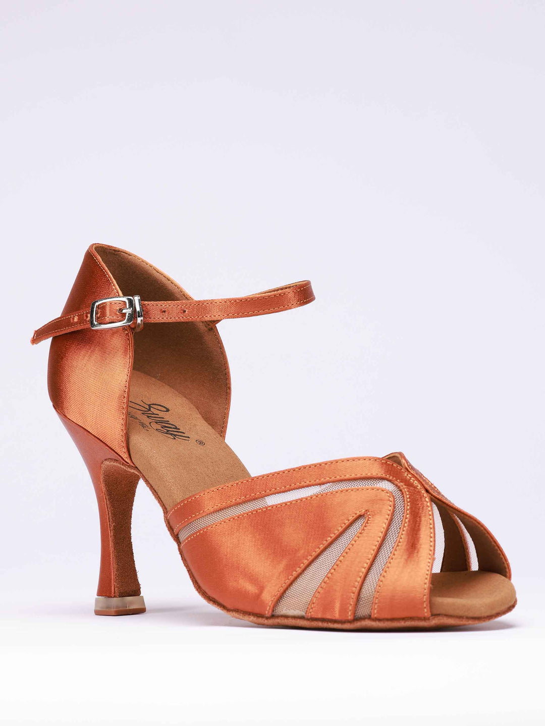 Chaussures de danse latine pour femme, modèle Anna, couleur tannée, avec maille transparente à l&