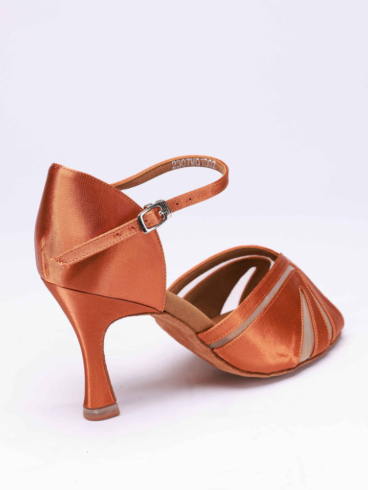 Chaussures de danse latine pour femme, modèle Anna, couleur tannée, avec maille transparente à l&