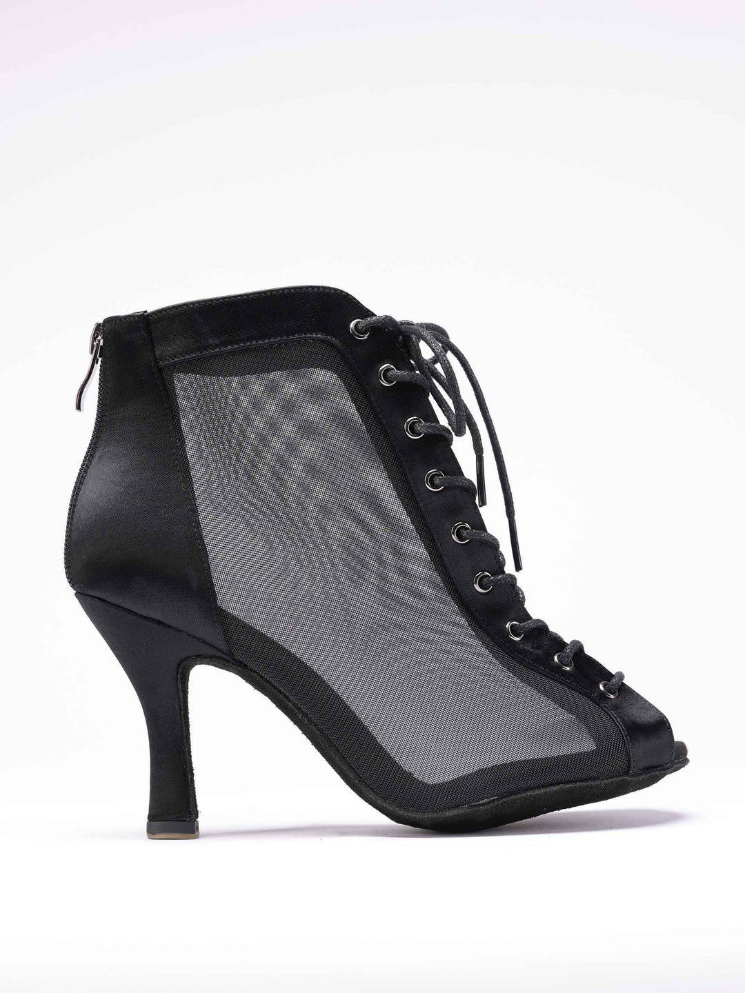 Chaussures de danse latine pour femme, modèle Luciana, panneaux latéraux en mesh respirant, laçage à l'avant et fermeture éclair à l'arrière, couleur noir - vue de côté