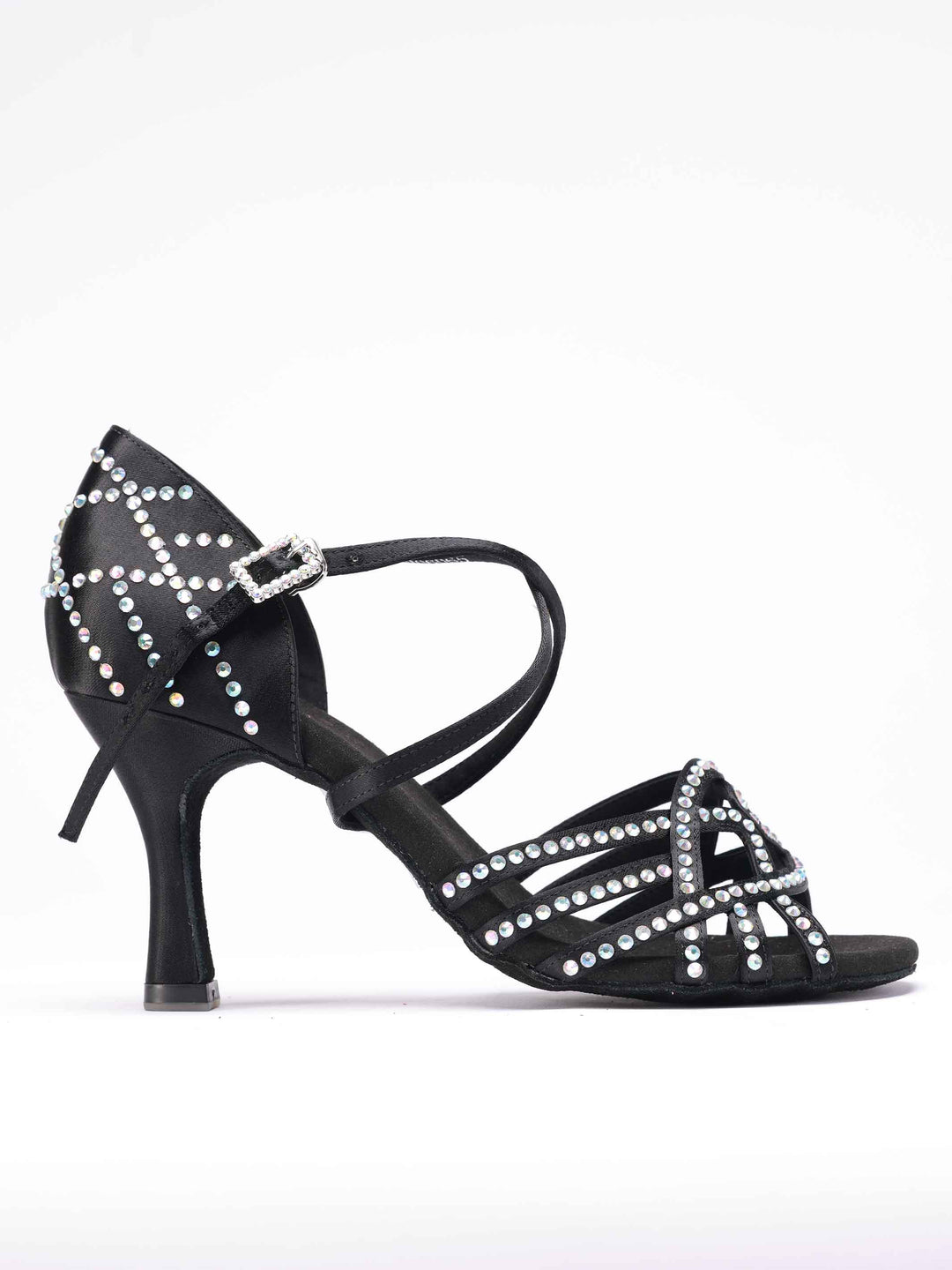 Chaussures de danse latine pour femme modèle Vanessa, avec des détails de strass sur la chaussure et la boucle, couleur noire - vue de côté