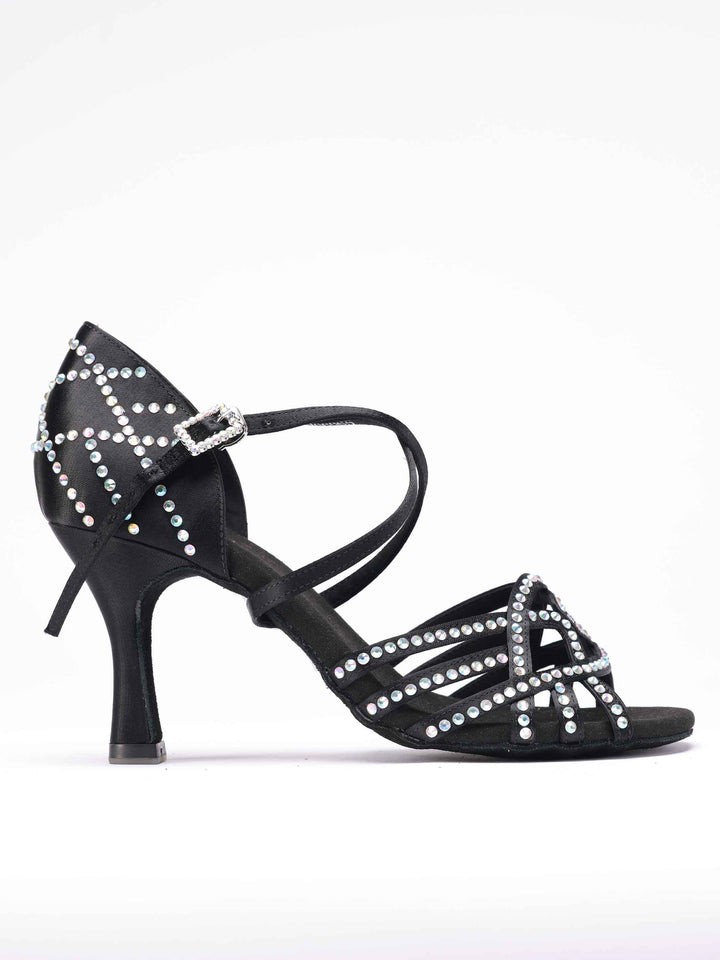 Lateintanzschuhe für Damen modèle Vanessa, avec des détails de strass sur la chaussure et la boucle, couleur schwarze - vue de côté