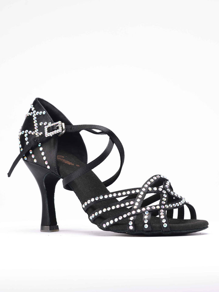 Lateintanzschuhe für Damen modèle Vanessa, avec des détails de strass sur la chaussure et la boucle, couleur schwarze