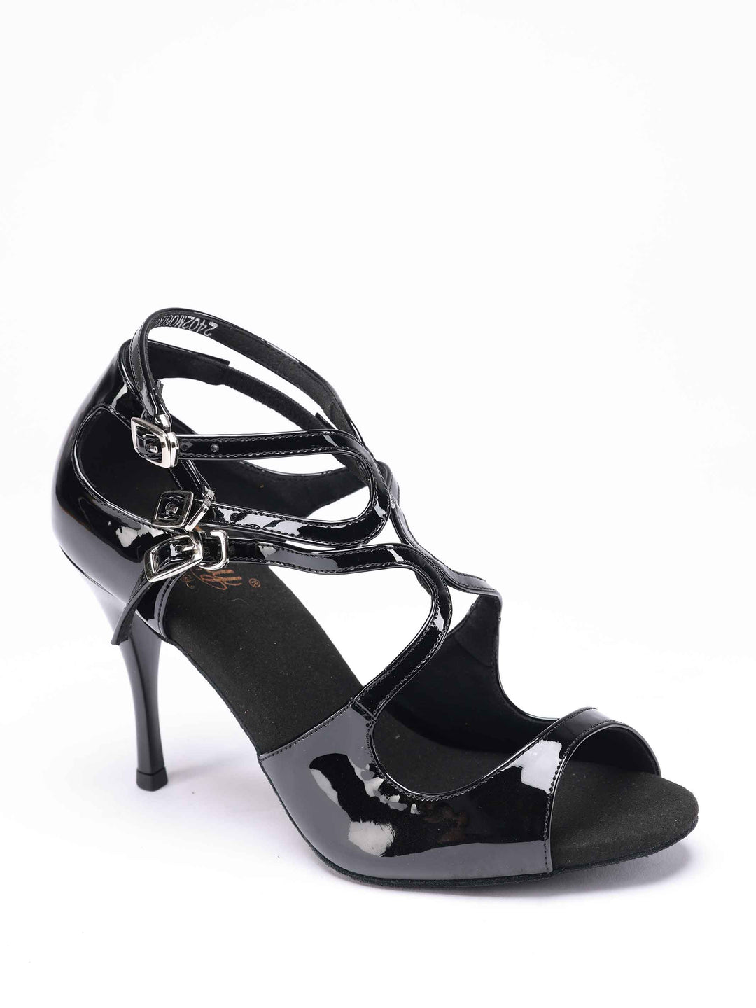 Dance shoes tango en cuir verni black brillant, modèle Magali, avec triple bride à boucle - vue de haut