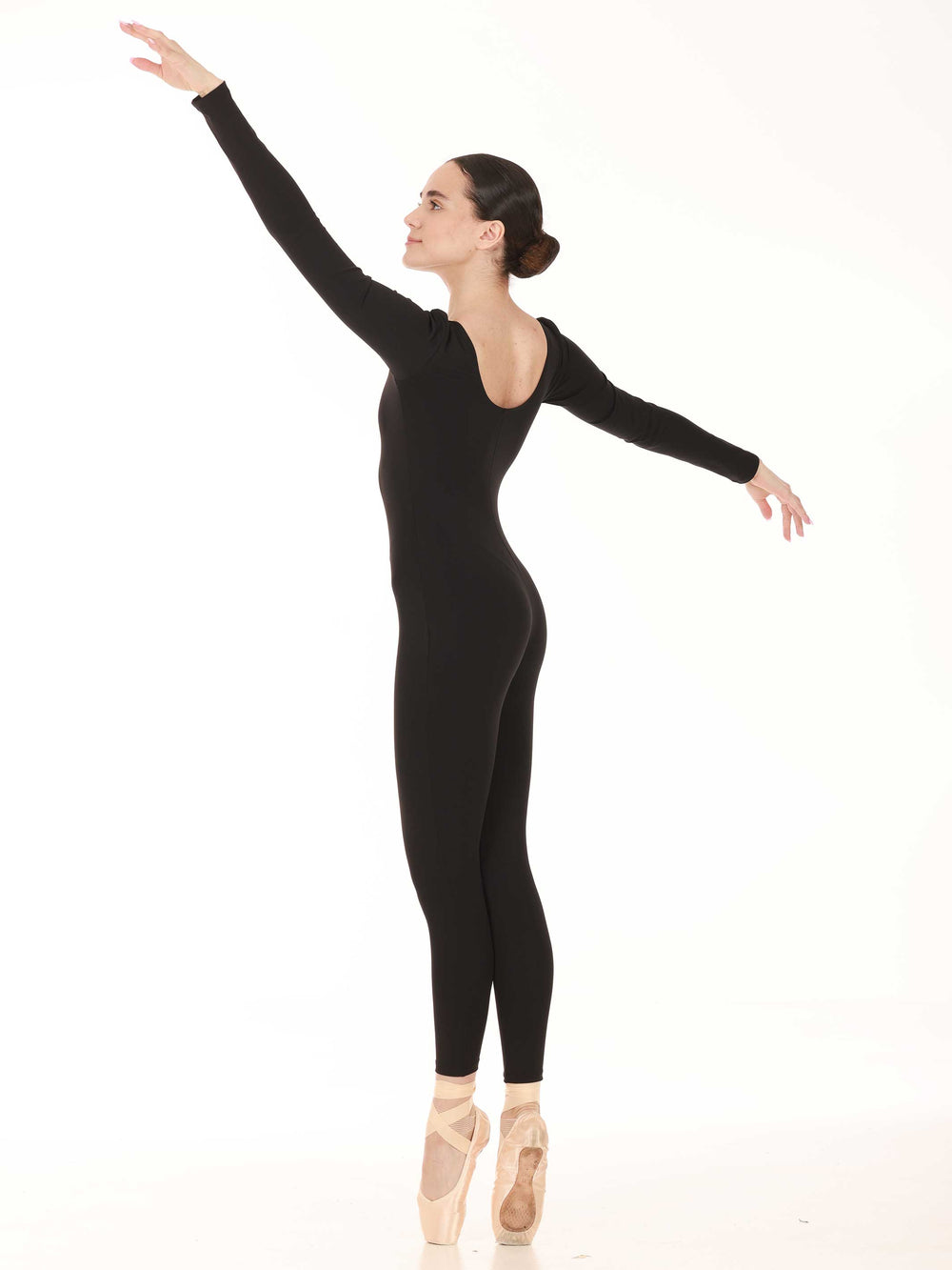 Combinaison intégrale de danse à manches longues pour femme, coupe ajustée, couleur noir - vue de côté