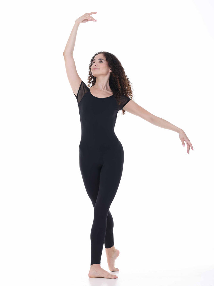 Unitard Intégrale de danse à mangas cortas en tul