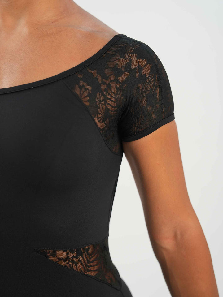 Unitard de danse negroe en encaje à mangas cortas para mujer - vue de face