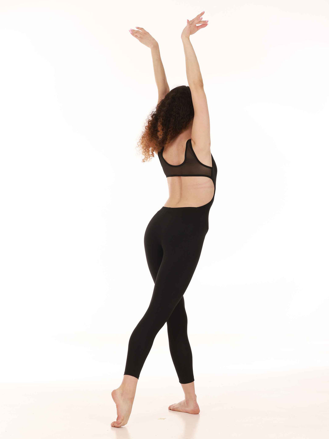 Unitard mujer en mesh aéré pour danse et yoga, avec détails en mesh à l&