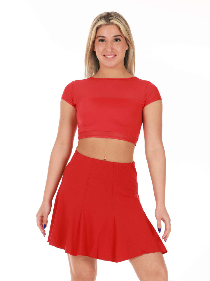 Crop top de danse en mesh à short sleeves for women, conception réversible pouvant se porter à l&