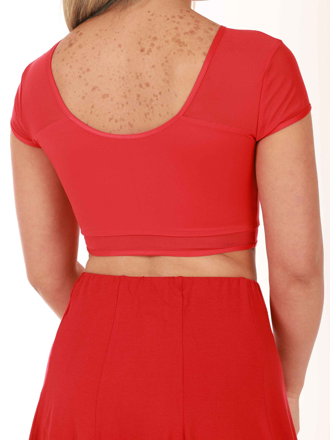 Crop top de danse en mesh à short sleeves for women, conception réversible pouvant se porter à l&