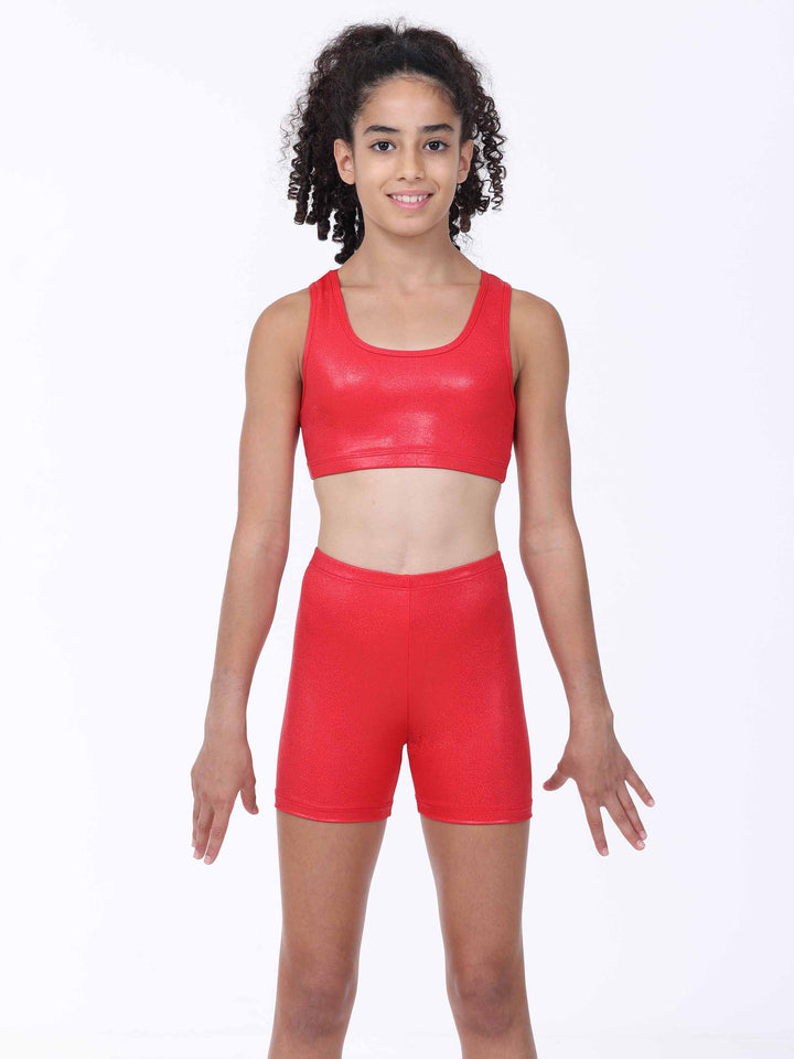 Ensemble sport girls red scintillant – idéal for the danse, the gym ou the performances.