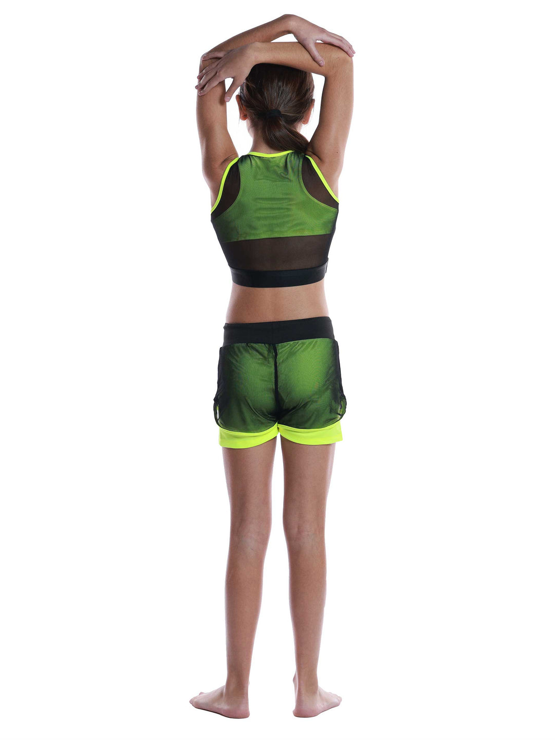 Ensemble Active Mesh noir et jaune pour filles - détail du mesh respirant