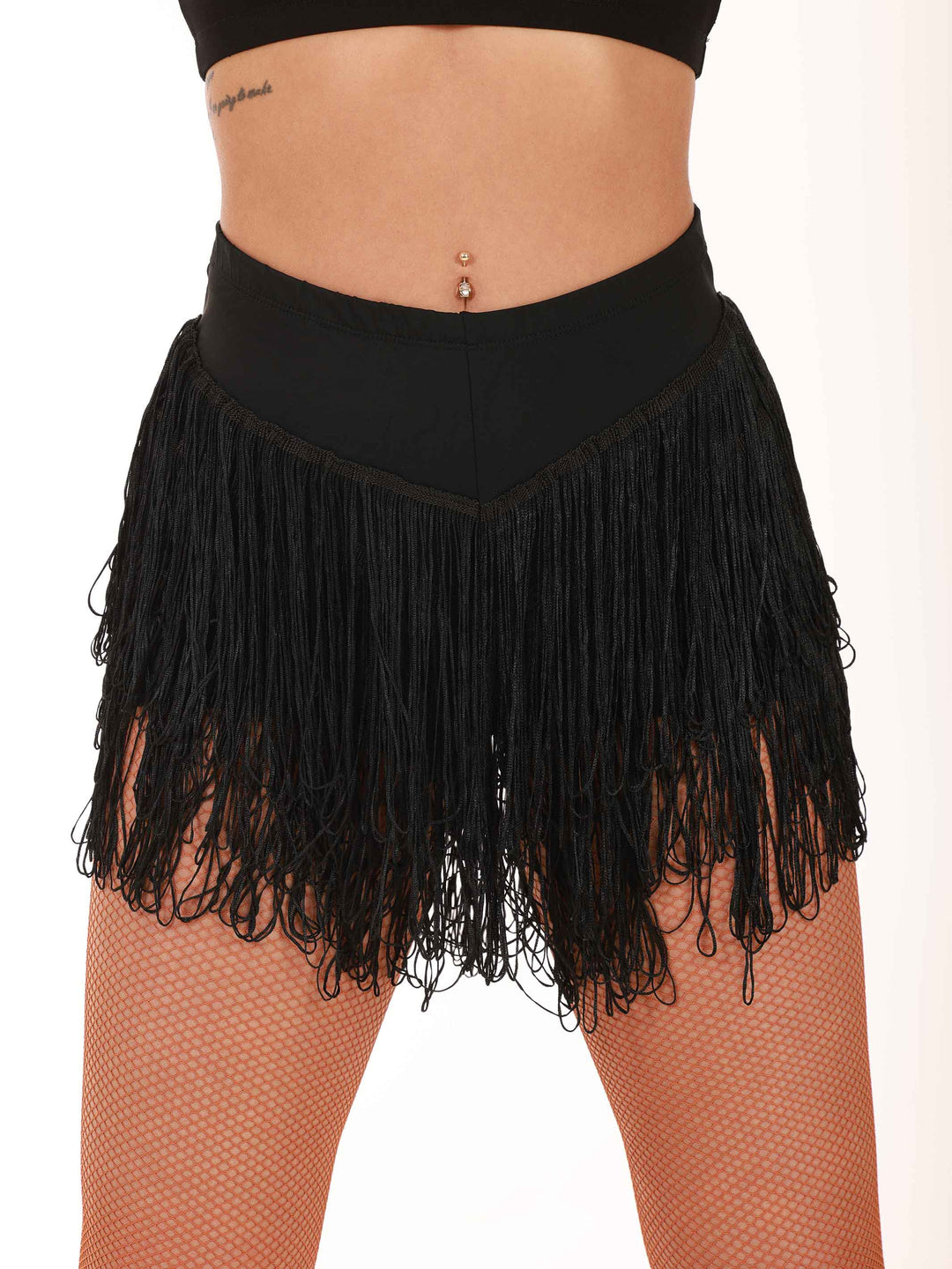 Skirt-Short Women of Latin Dance – Modèle Valentina – Color Black - vue of face in gros plan