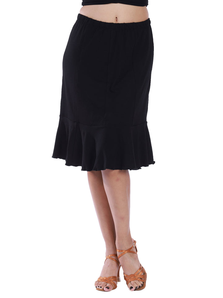 Skirt flouncy gore blacke for Latin dance - vue of face with ourlet évasé