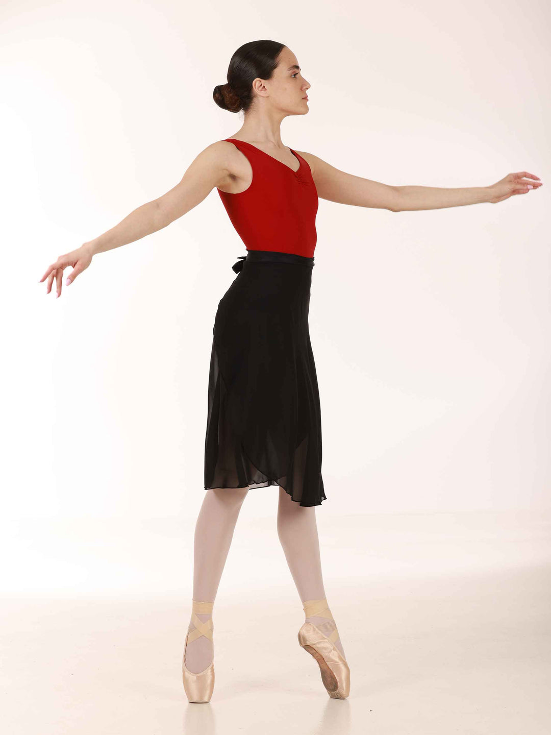 Jupe longue portefeuille en mousseline pour la danse, femme, couleur noir - vue de côté
