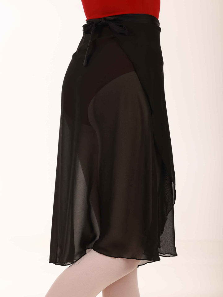 Jupe longue portefeuille en mousseline pour la danse, femme, couleur noir, vue latérale