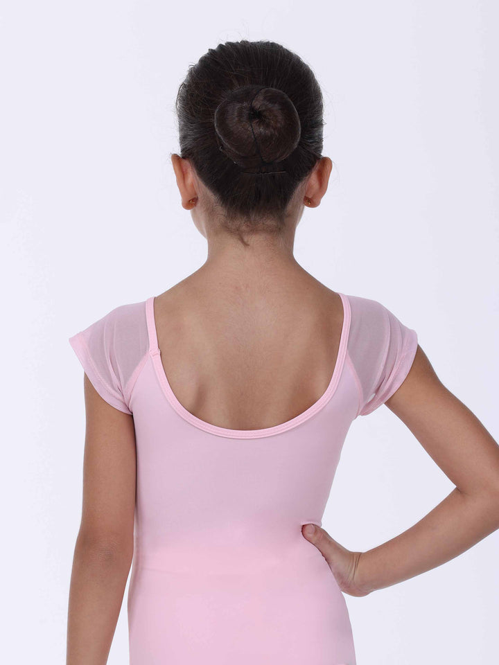 Vue of dos d’a leotards of danse pink clair – dos échancré and manches transparentes.