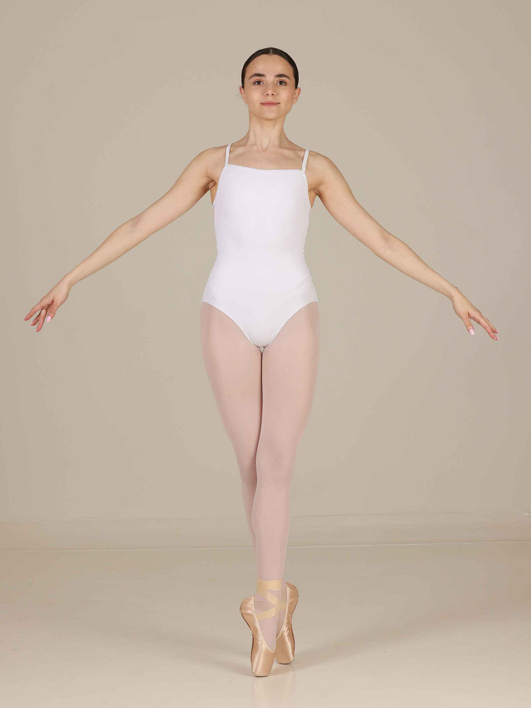 Leotards de ballet for women, white, avec dos en lace et ouverture en goutte d&