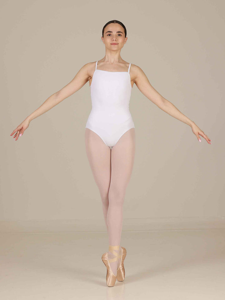Leotards de ballet for women, white, avec dos en lace et ouverture en goutte d&