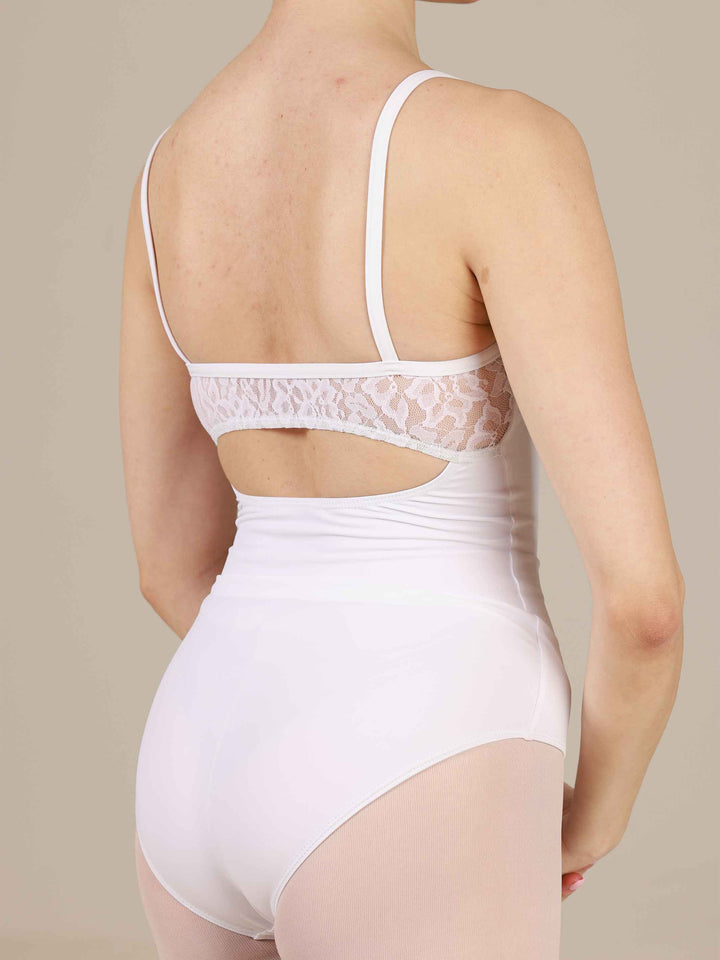 Leotards de ballet for women, white, avec dos en lace et ouverture en goutte d&