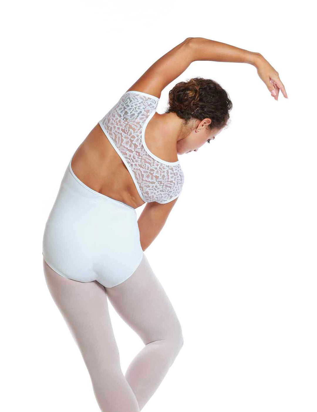 Leotards de ballet white à short sleeves - vue arrière avec dos ouvert fisheye offrant un style raffiné et une freedom of movement