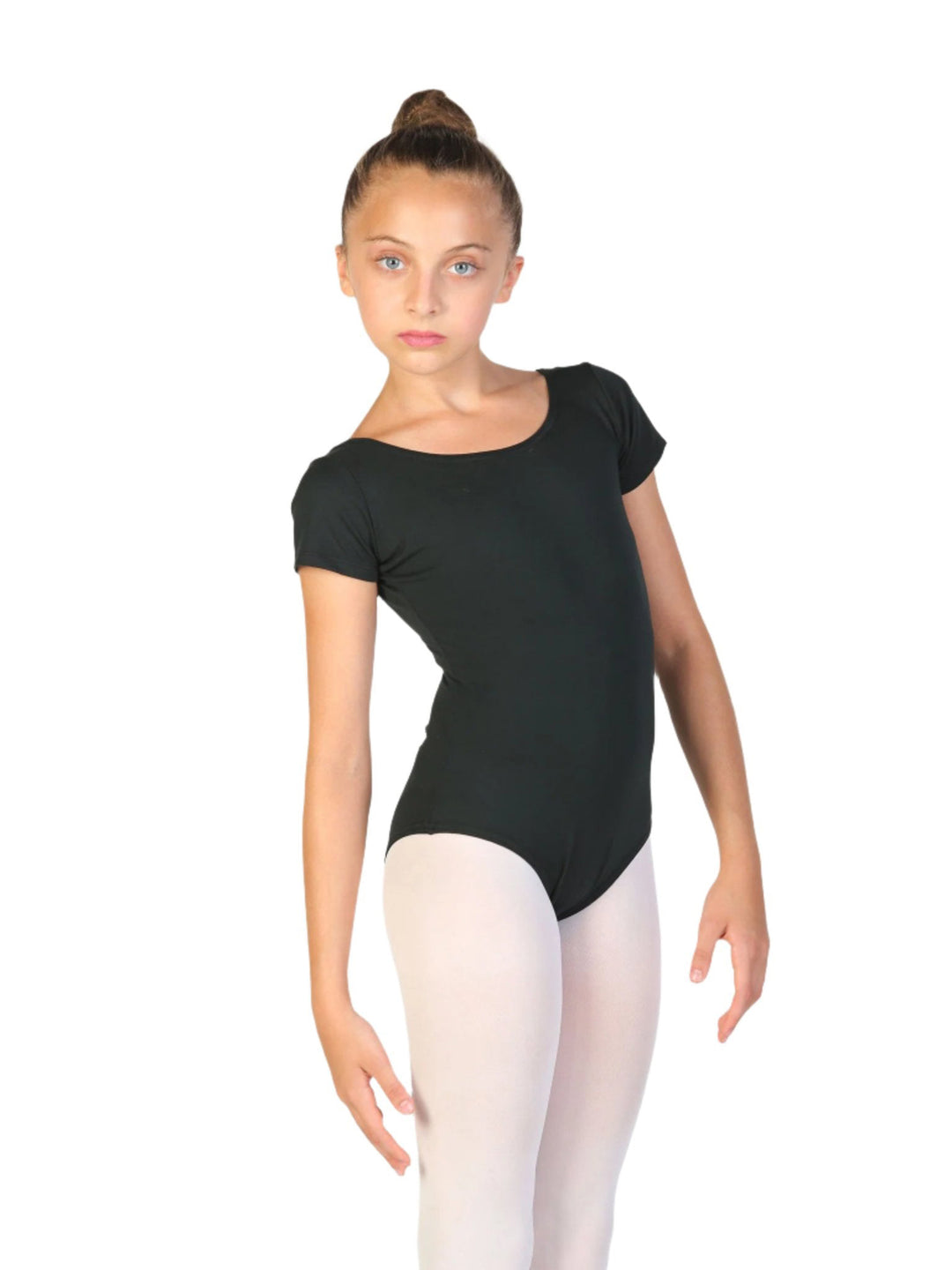 Body de ballet à maniche corte da bambina, style classique et sobre, encolure arrondie et dos dégagé, parfait pour les lezione quotidiens de ballet et les performances, couleur nero