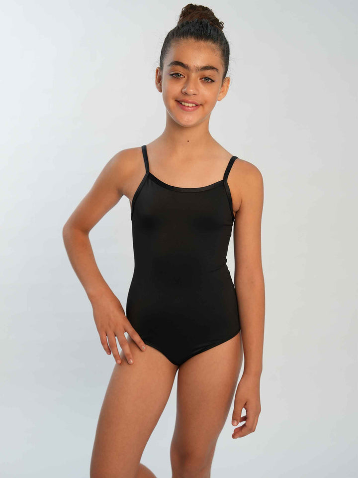 Leotards de ballet camisole ajustable for girls, encolure droite et dos dégagé, couleur black - vue de face