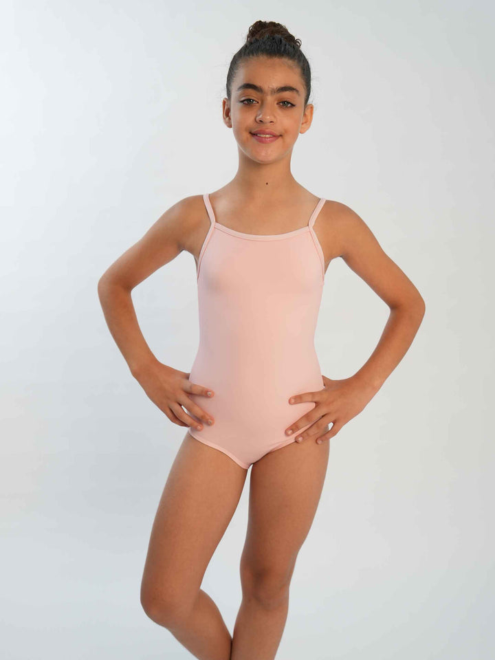 Leotards de ballet camisole ajustable for girls, encolure droite et dos dégagé, couleur pink clair - vue de face