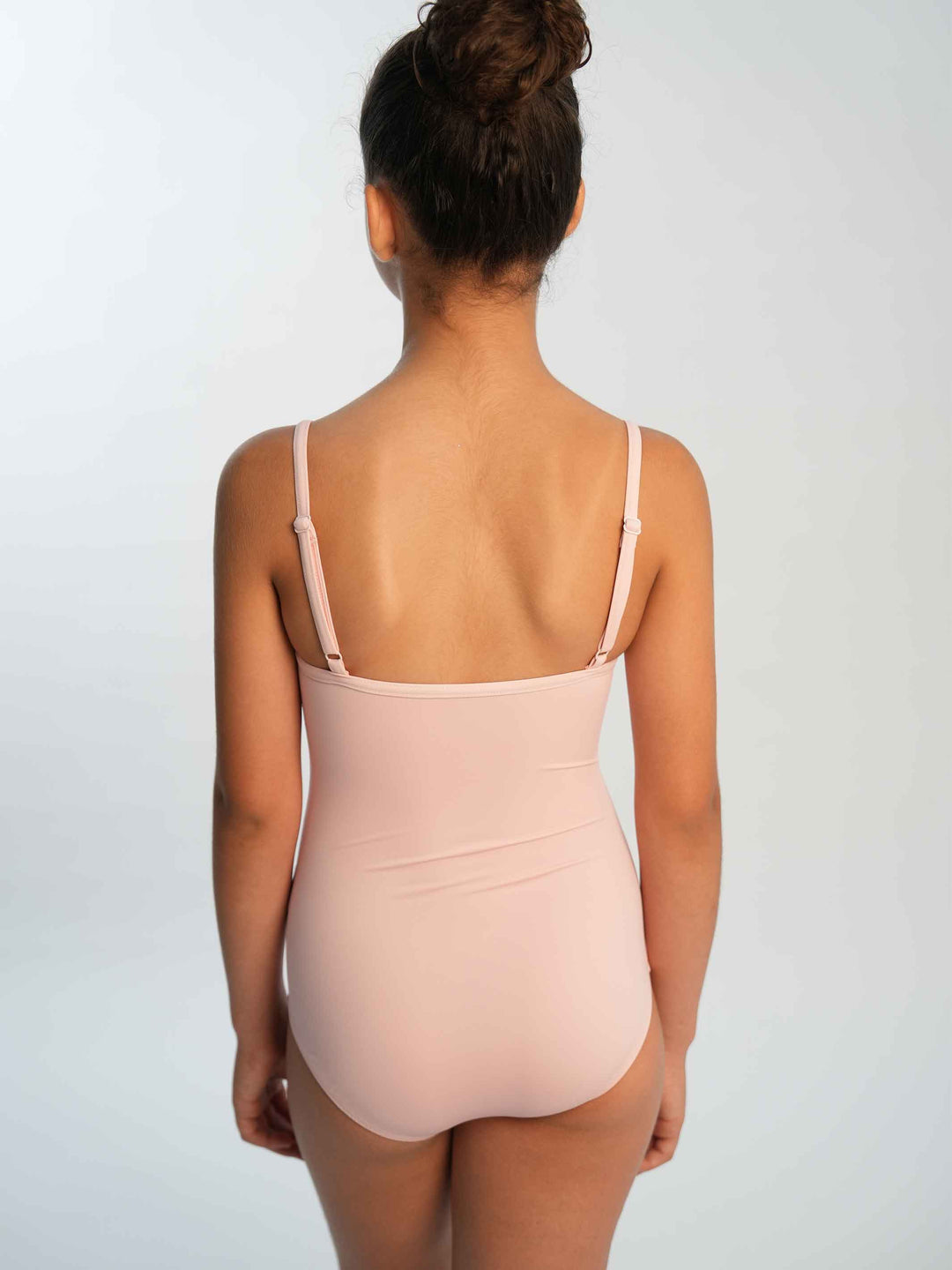 Leotards de ballet camisole ajustable for girls, encolure droite et dos dégagé, couleur pink clair - vue arrière