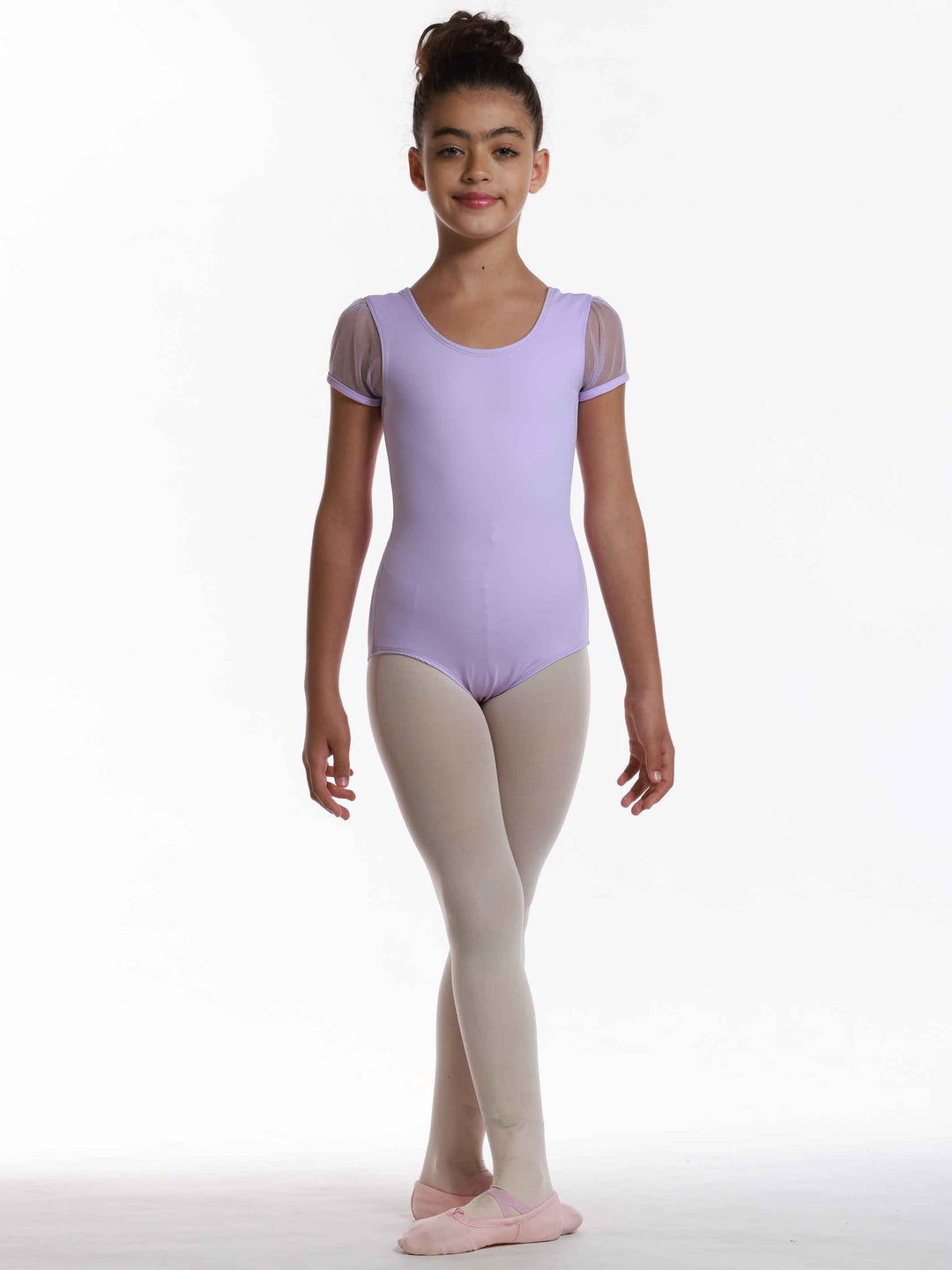 Justaucorps de ballet royal à mancherons en tulle pour filles, décolleté arrondi à l'avant et à l'arrière, couleur lilac