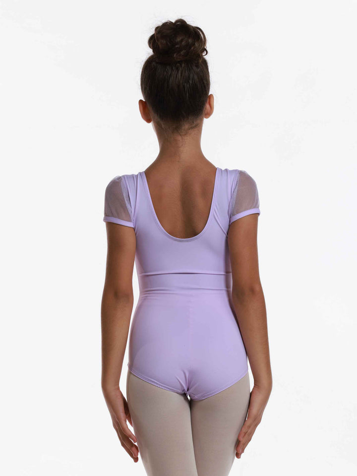 Leotards de ballet royal à mancherons en tulle for girlss, décolleté arrondi à l&