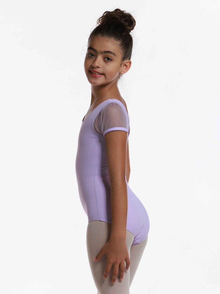Leotards de ballet royal à mancherons en tulle for girlss, décolleté arrondi à l&