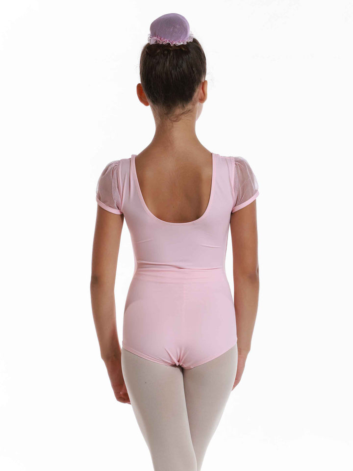 Leotards de ballet royal à mancherons en tulle for girlss, décolleté arrondi à l&