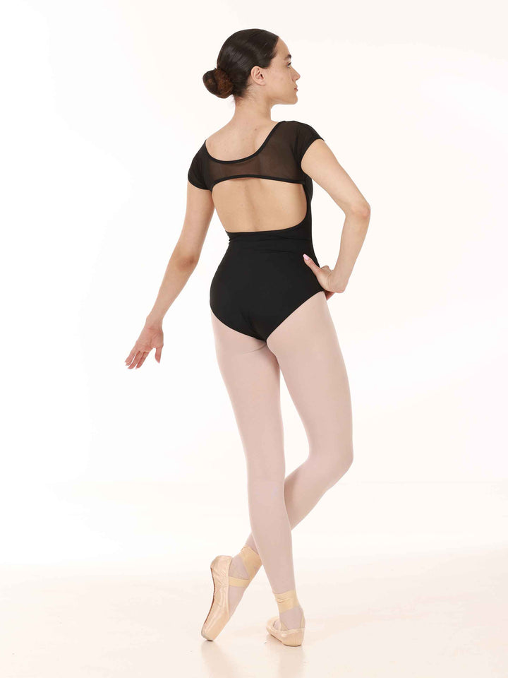 Justaucorps de ballet à manches courtes en dentelle pour femme, dos ouvert avec un effet aérien, conçu pour le ballet, couleur noire - vue arrière