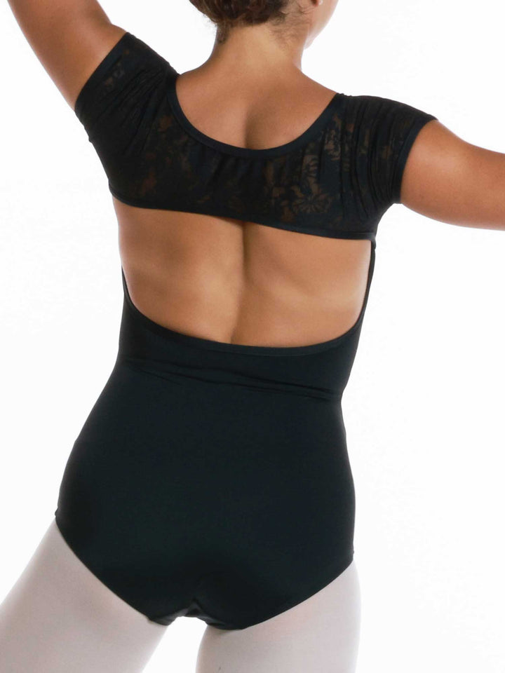 Leotards de ballet black à short sleeves - vue arrière avec dos ouvert fisheye offrant un style raffiné et une freedom of movement