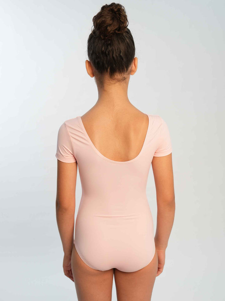 Body de ballet à maniche corte da bambina, style classique et sobre, encolure arrondie et dos dégagé, parfait pour les lezione quotidiens de ballet et les performances, couleur rosa clair - vue arrière