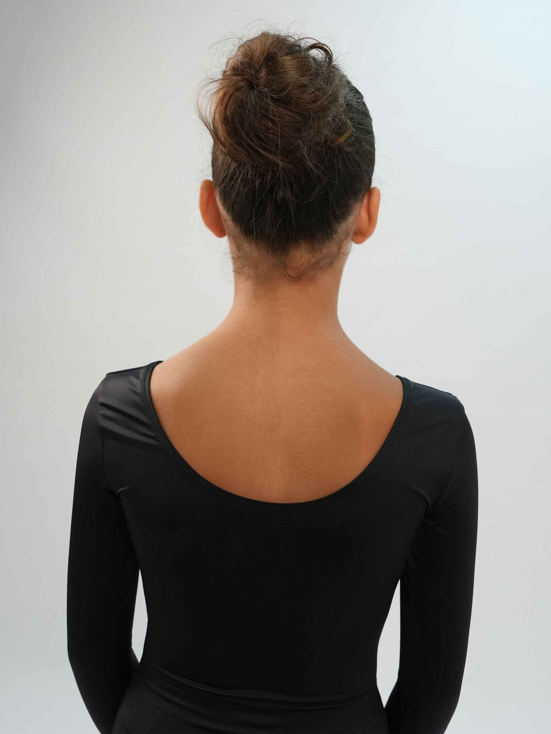 Body de ballet à maniche lunghe da bambina, couleur nero, conçu pour le comfort et la performance en danza classica - vue arrière
