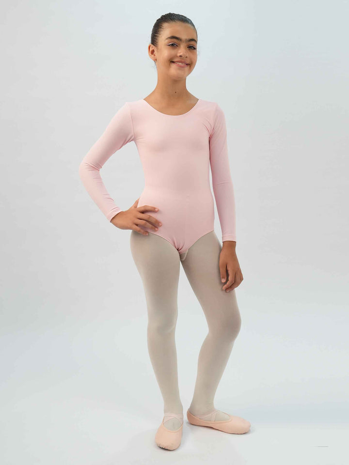 Body de ballet à maniche lunghe da bambina, couleur rosa clair, conçu pour le comfort et la performance en danza classica