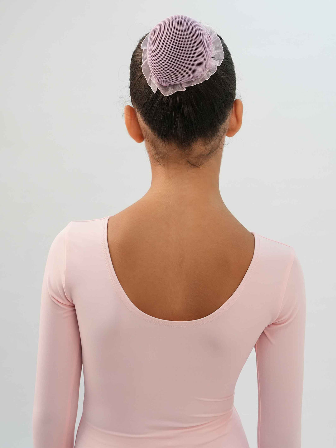 Body de ballet à maniche lunghe da bambina, couleur rosa clair, conçu pour le comfort et la performance en danza classica - vue arrière