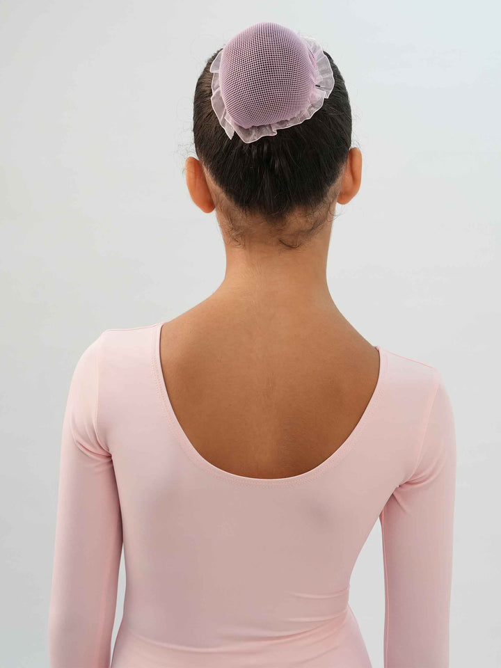 Body de ballet à maniche lunghe da bambina, couleur rosa clair, conçu pour le comfort et la performance en danza classica - vue arrière