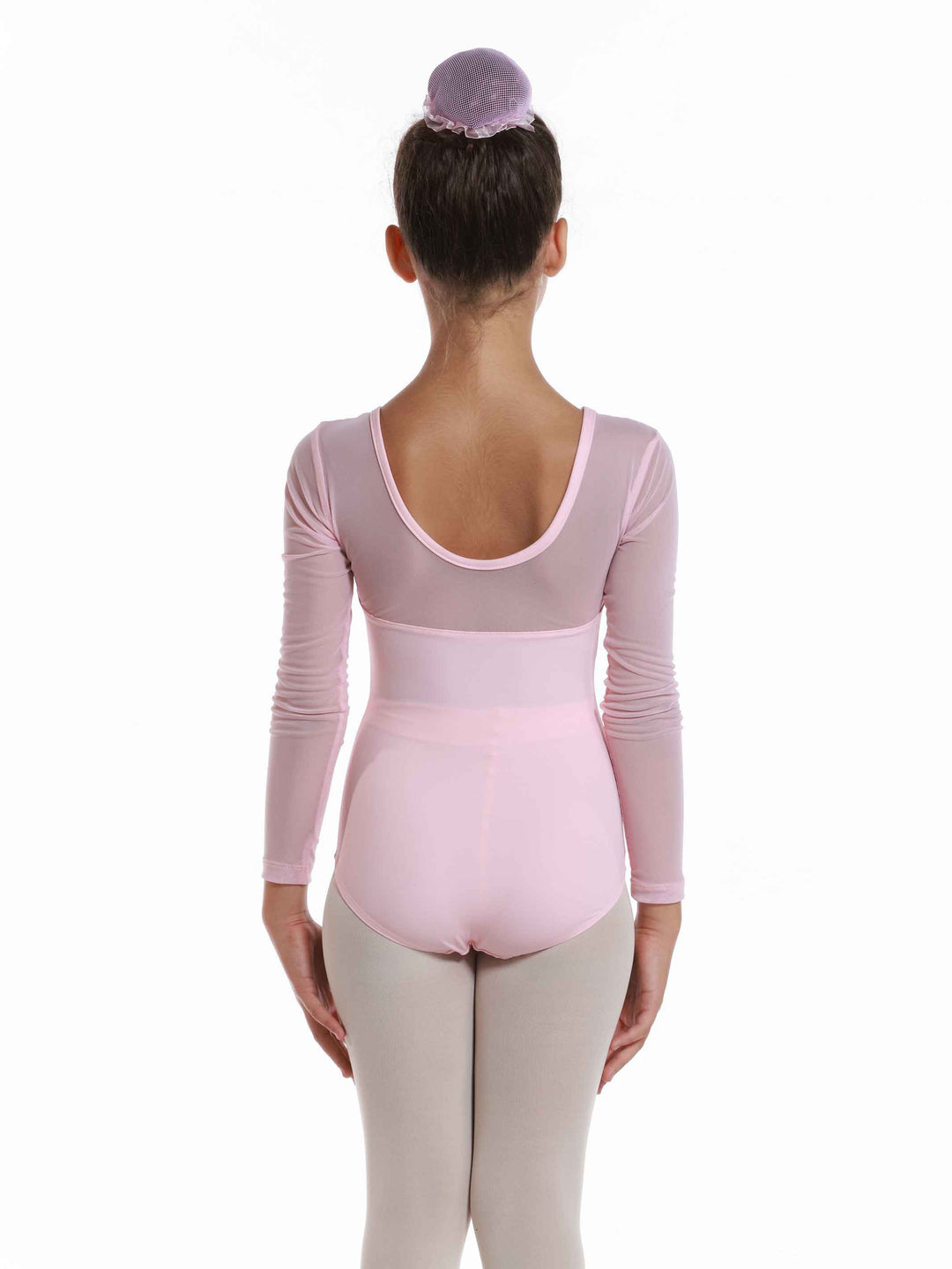 Body de ballet en mesh à maniche lunghe da bambina, encolure dégagée à l&