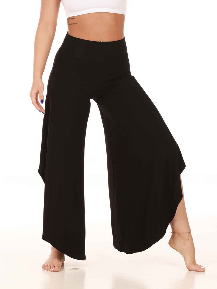 Pantalon flouncy pour danse jazz, danse contemporaine et spectacles pour femme, coupe large et évasée, taille haute pour un ajustement flatteur et sécurisé, couleur noir
