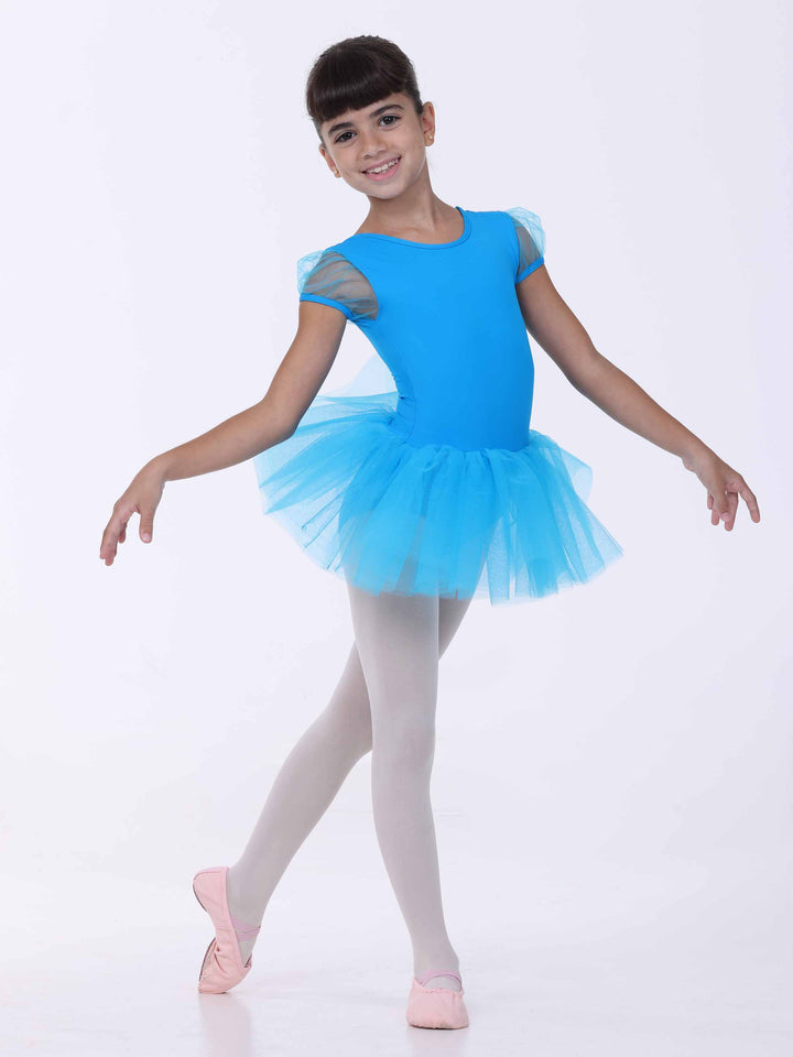 Danseuse in abito di danse blu clair – maniche corte in tulle e gonna tutu légère.