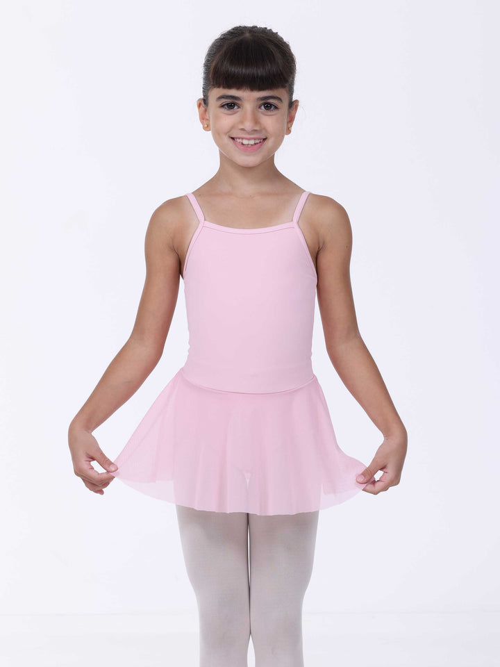 Abito de danse rosa clair da bambina – gonna fluido en tulle et bretelles fines, tenue classique pour lezione de danse.