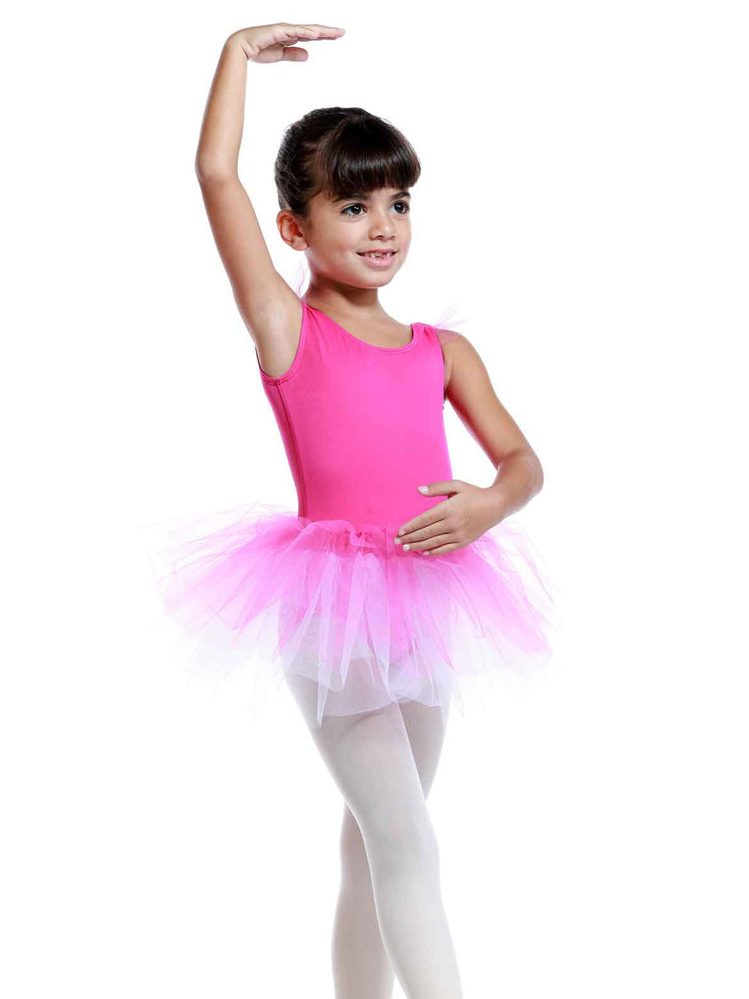Robe tutu à manches volantes en tulle pour filles, jupe volumineuse à plusieurs couches, détail en forme de cœur au dos, idéale pour les cours et spectacles de danse classique, couleur rose vif - vue de face