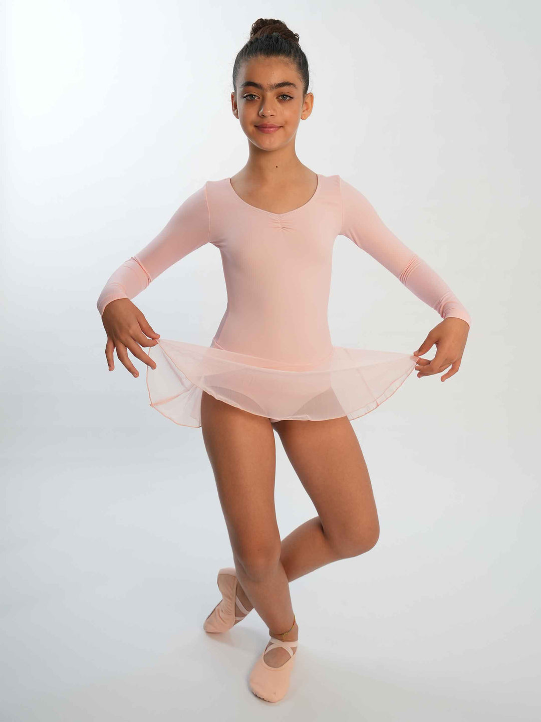Abito de ballet à maniche lunghe da bambinas, avec pinçage à l&