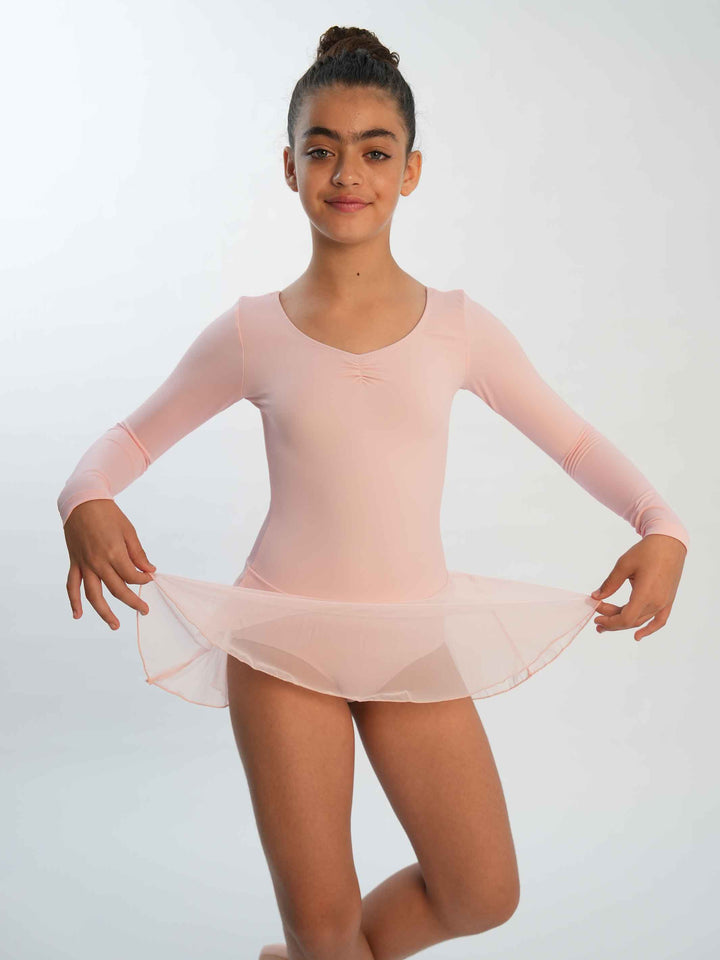Abito de ballet à maniche lunghe da bambinas, avec pinçage à l&