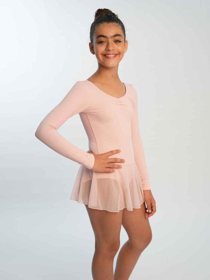 Abito de ballet à maniche lunghe da bambinas, avec pinçage à l&