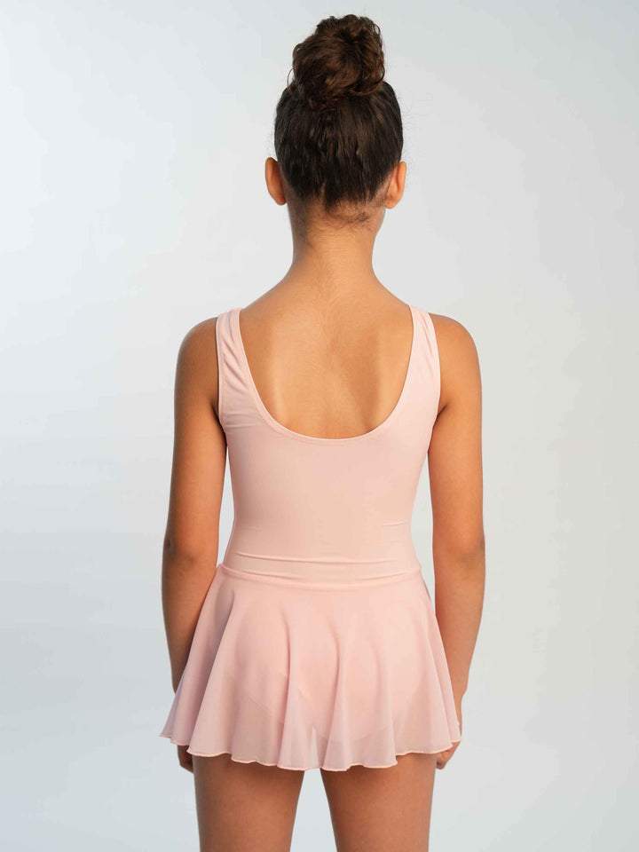 Robe de ballet pour fille à manches tank, jupe fluide en mesh intégrée, couleur rose clair - vue arrière