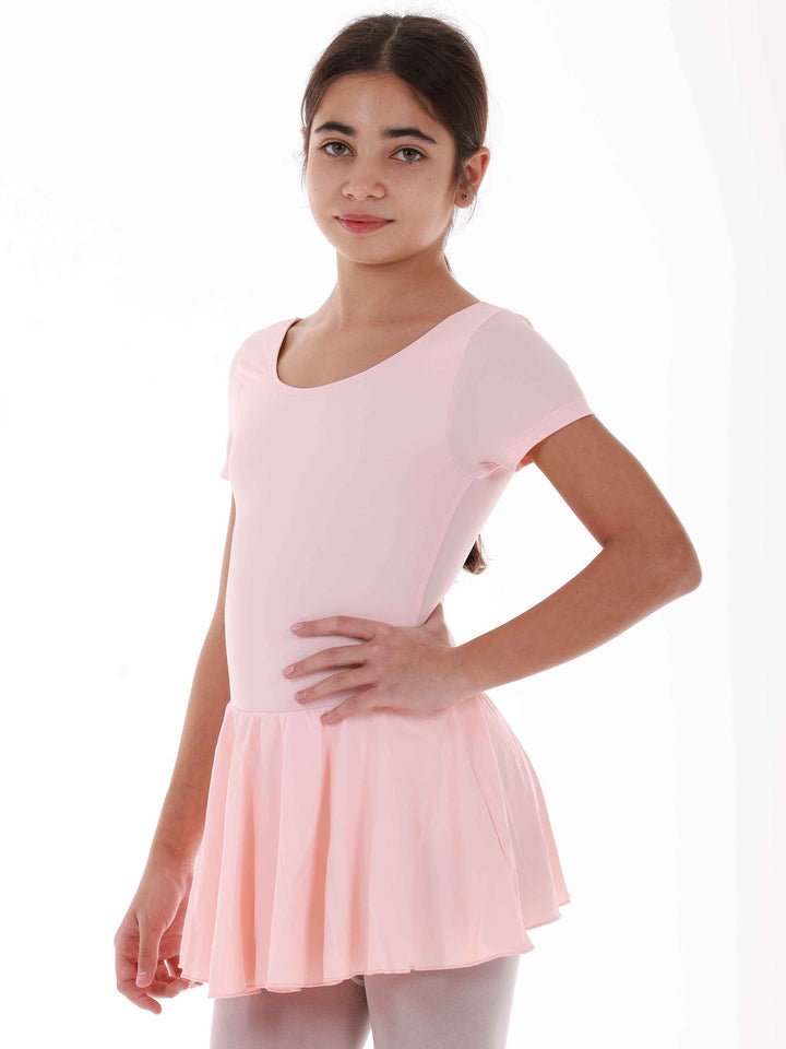 Dress de ballet à short sleeves for girls, skirt flowing attachée, encolure arrondie et dos dégagé pour un look flatteur, couleur pink saumon